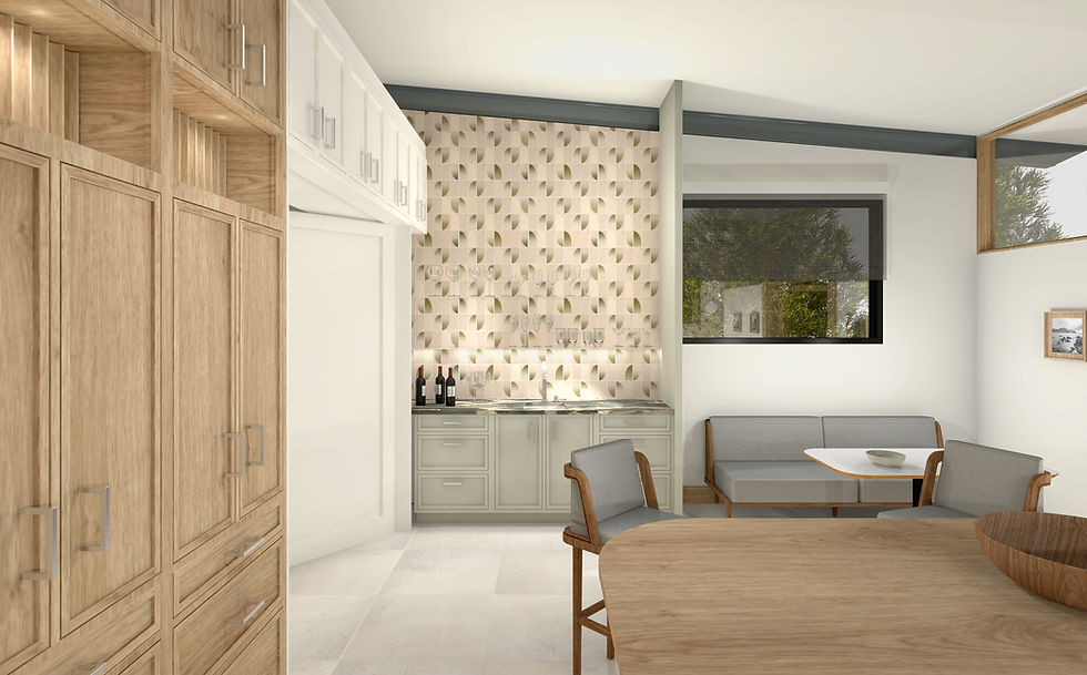 Rift oak and white painted cabinetry, gorgeous quartzite counters, Heath tile throughout and a unique custom, sculptural island base.