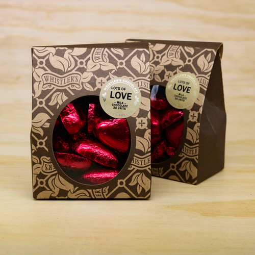 Milk Chocolate Heart Box 20 Units Red Whistler's Chocolate