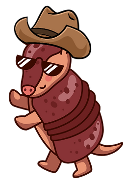 Dancing armadillo wearing a cowboy hat and sunglasses