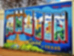 Greetings from Austin, Texas, colorful mural with iconic landmarks and text.