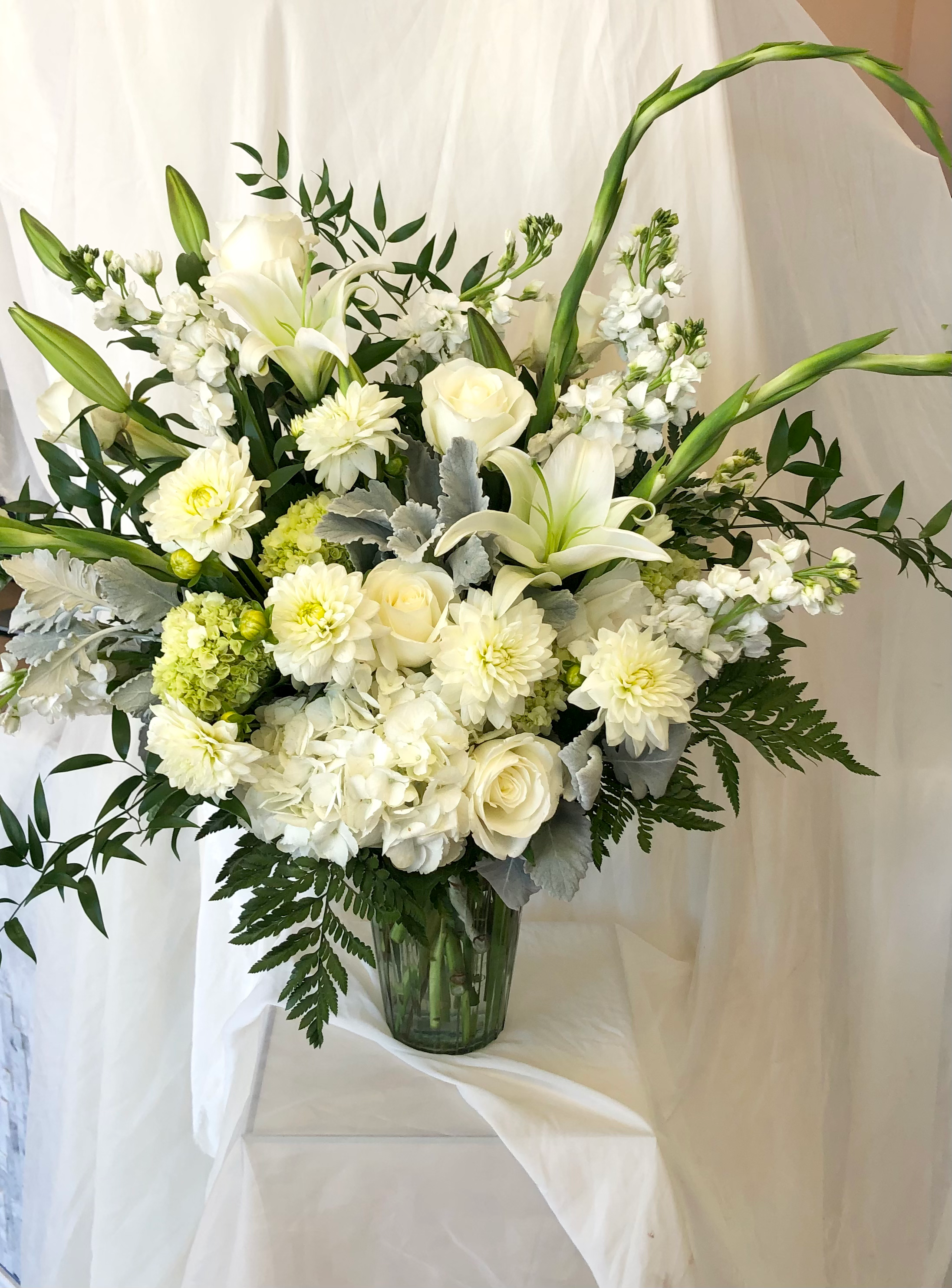 All White Sympathy Vased Arrangement