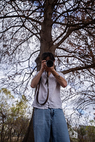 Photographer taking a picture under a large tree