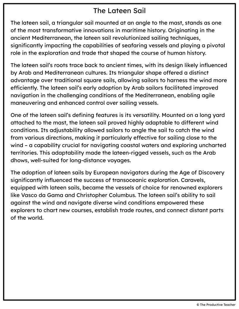 The Lateen Sail Free Reading Passage