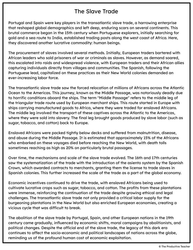The Slave Trade Free Reading Passage