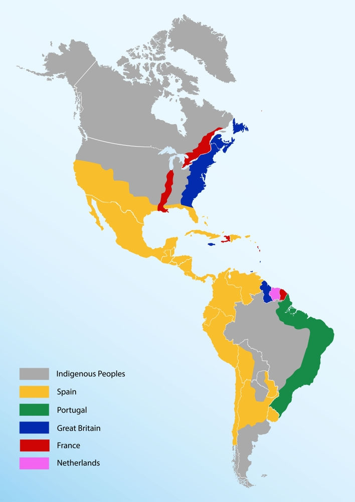 map of New World colonial powers