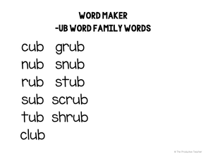 Free Short U Word Families Word Lists
