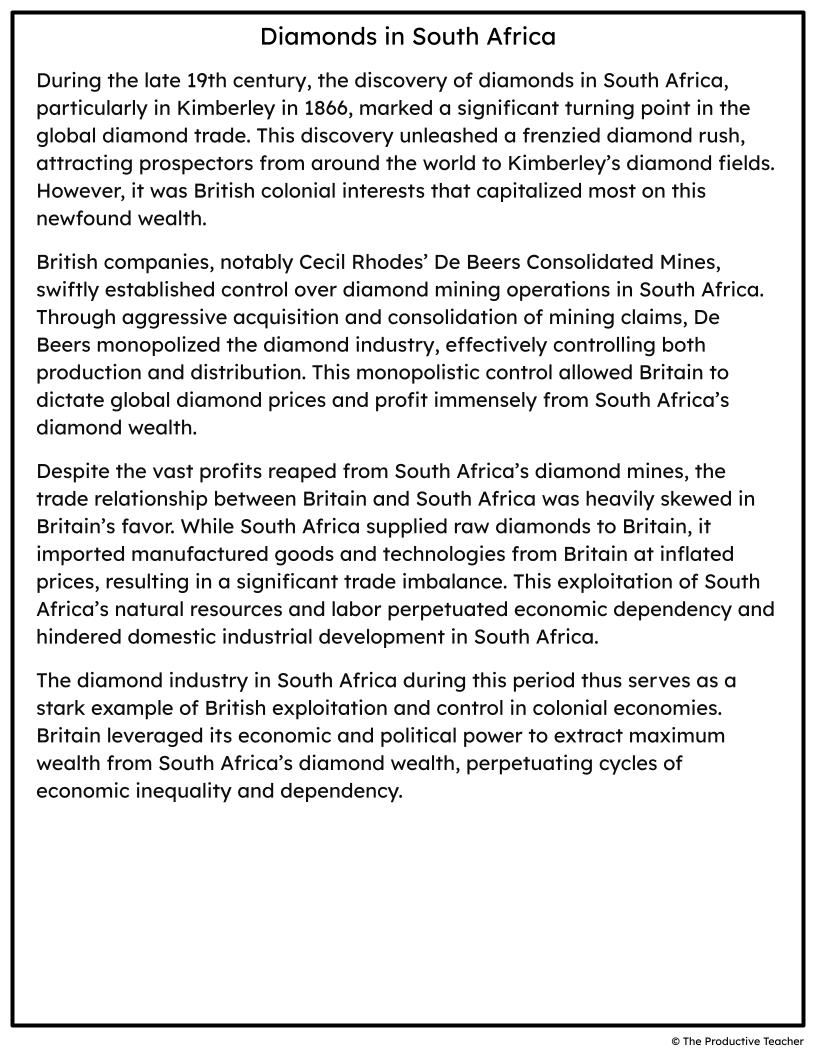 Diamonds in South Africa Free Reading Passage