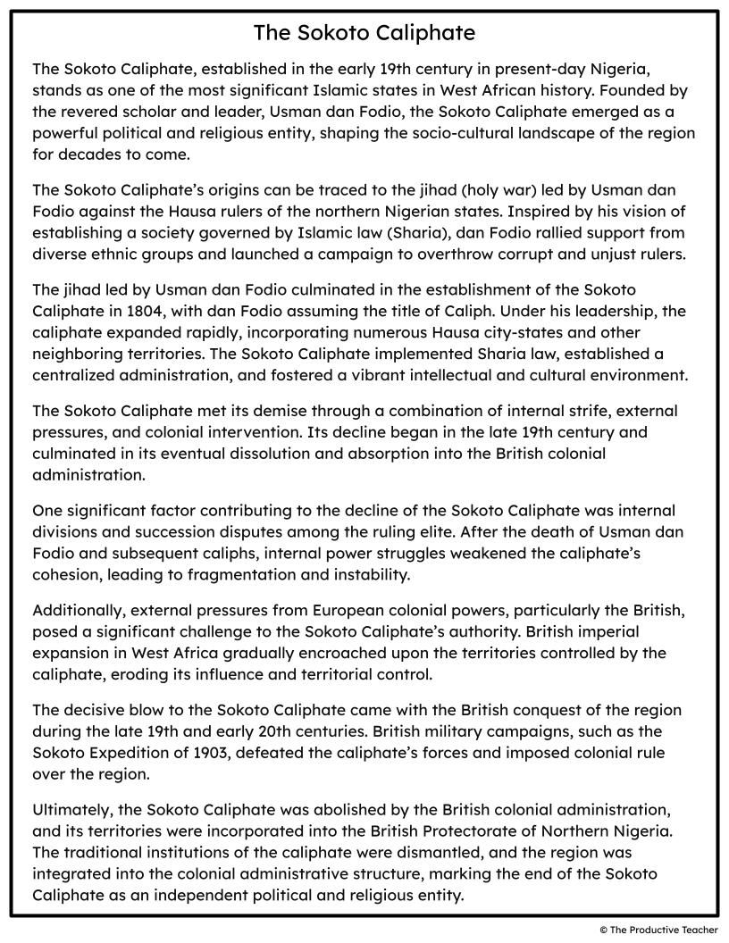 The Sokoto Caliphate Free Reading Passage