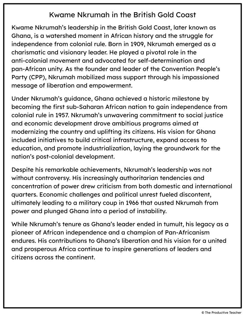 Kwame Nkrumah in the British Gold Coast Free Reading Passage