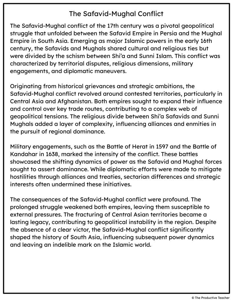 the Safavid-Mughal Conflict Free Reading Passage
