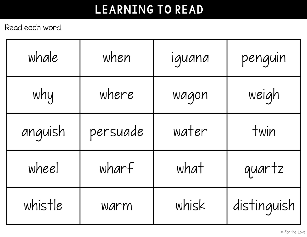 reading words with the w sound