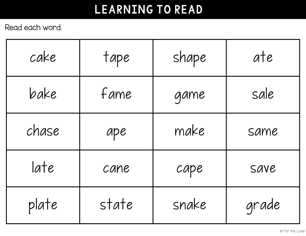 reading words with long a vce syllable