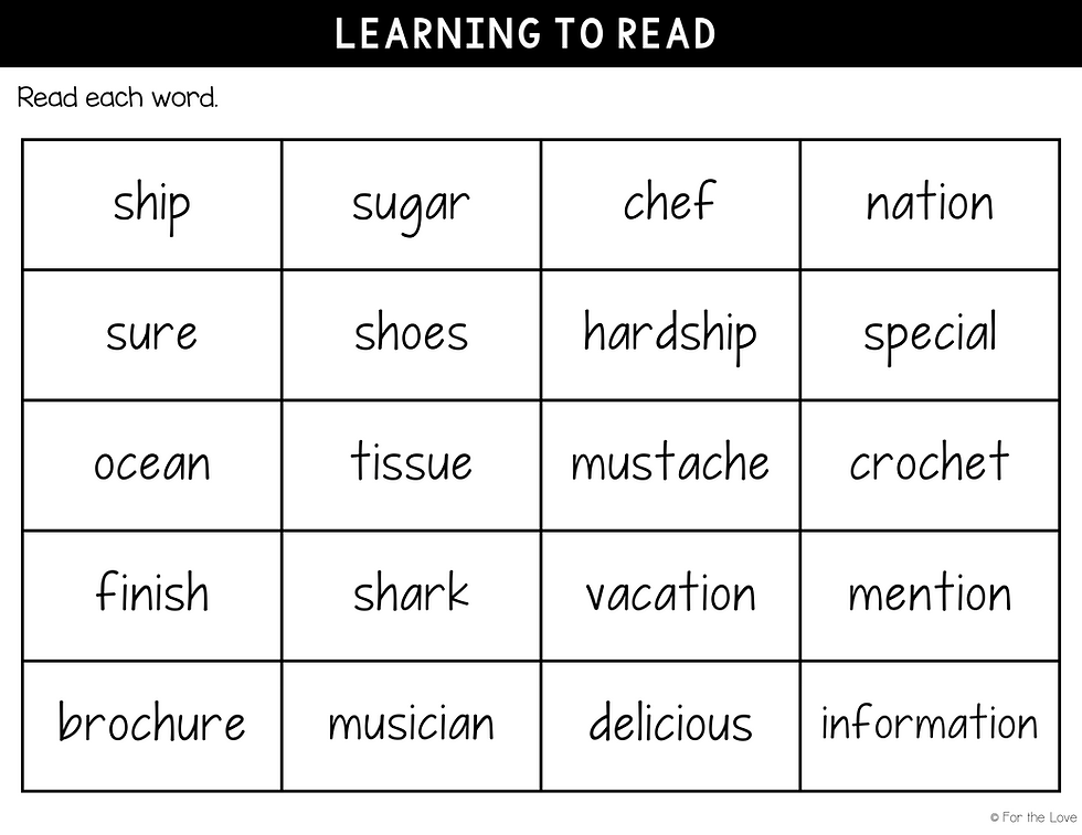 reading words with the sh sound