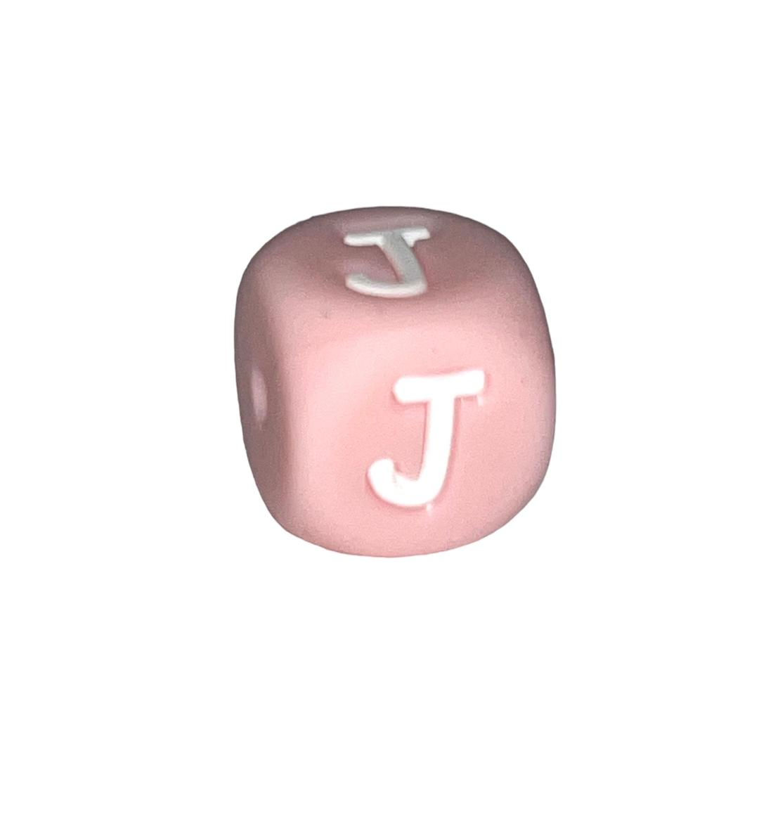12mm x 12mm Baby Pink Silicone Cube Alphabet Beads -J