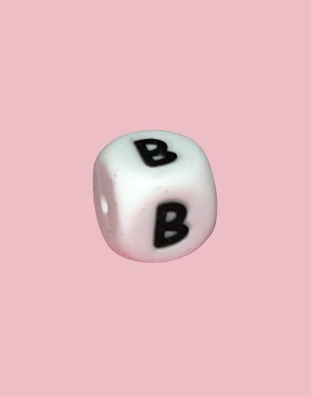 12mm x 12mm White Silicone Cube Alphabet Beads -B
