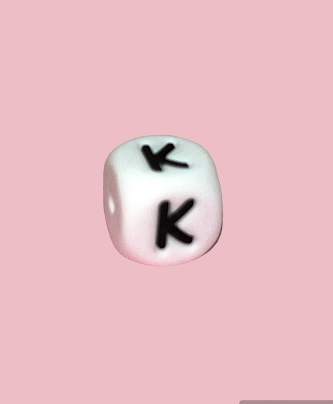 12mm x 12mm White Silicone Cube Alphabet Beads -K