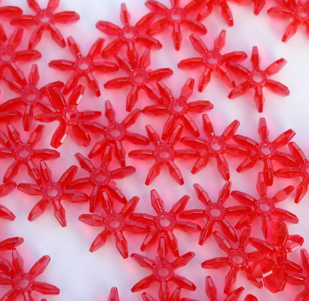 #17 - Transparent Christmas Red 12mm Starflake Beads