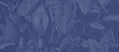 Sfondo blu con foglie e fiori stilizzati