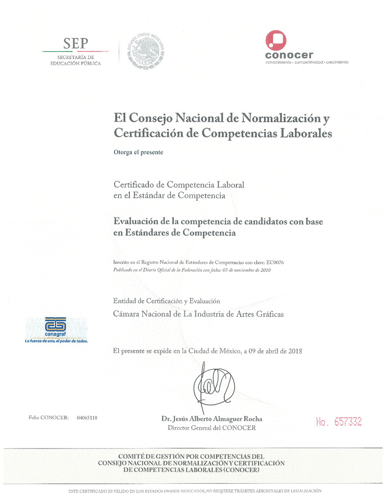 Certificado Competencia Laboral 2018
