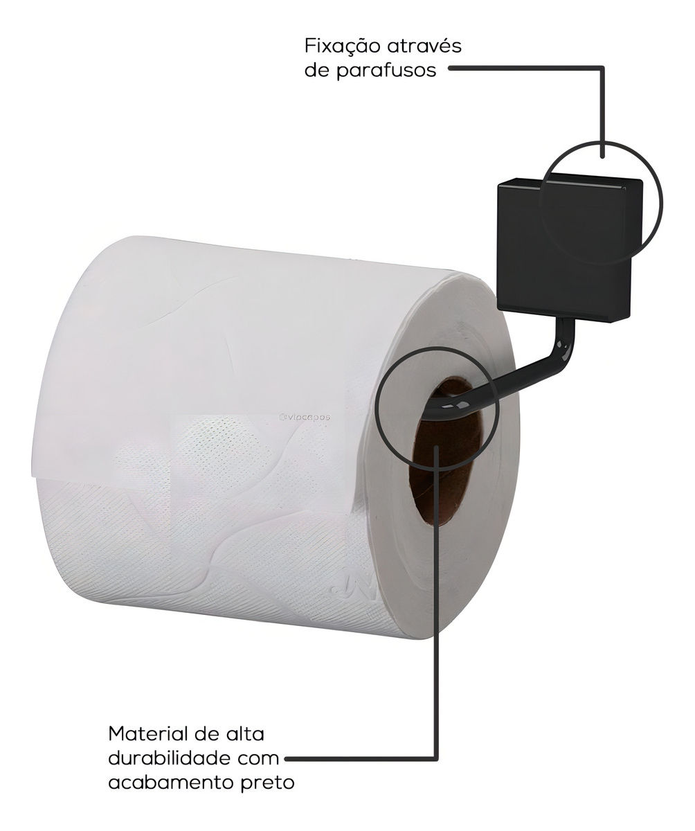 Suporte De Papel Higienico Prático Brilhante Preto Future