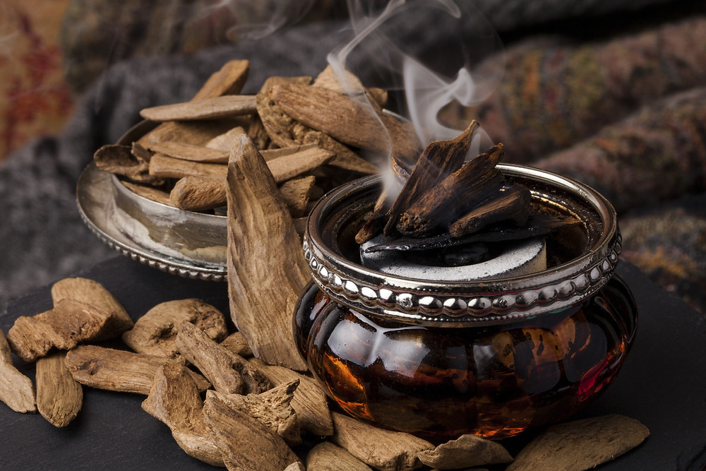 Oud or Agarwood Incense Burning