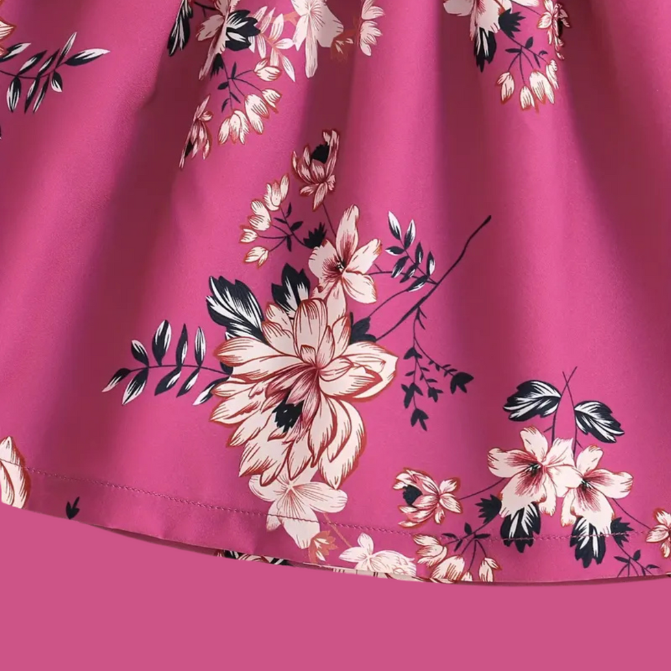 CARRIE Floral Ruff Sleeve Ruched Dress | Magenta Plum | Skirt Hem | Felicity + Asher Boutique