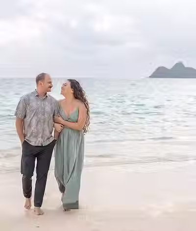 An image of a couple posing at the beach