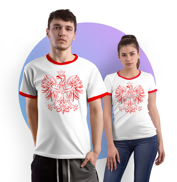 Thumbnail: Polish T-Shirt, Eagle on White w/ Red Trim