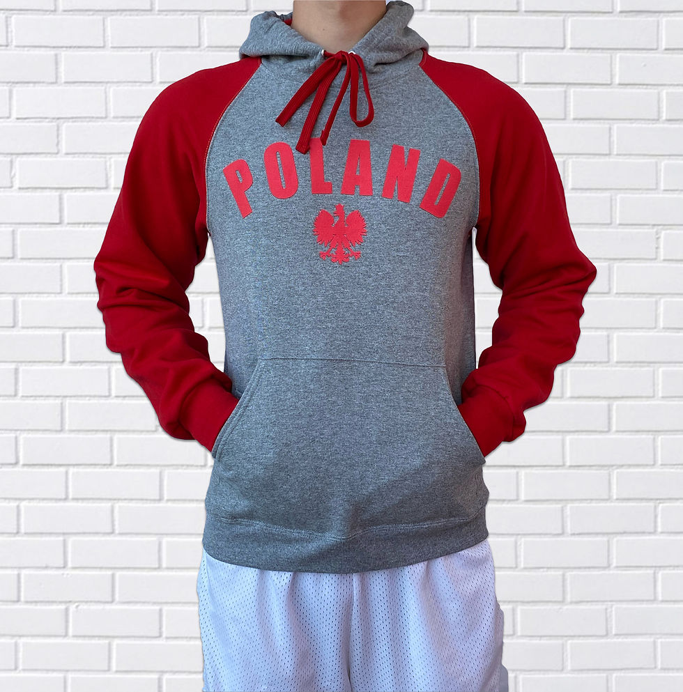 Thumbnail: Polish Hoodie, Colorblock Grey with Red