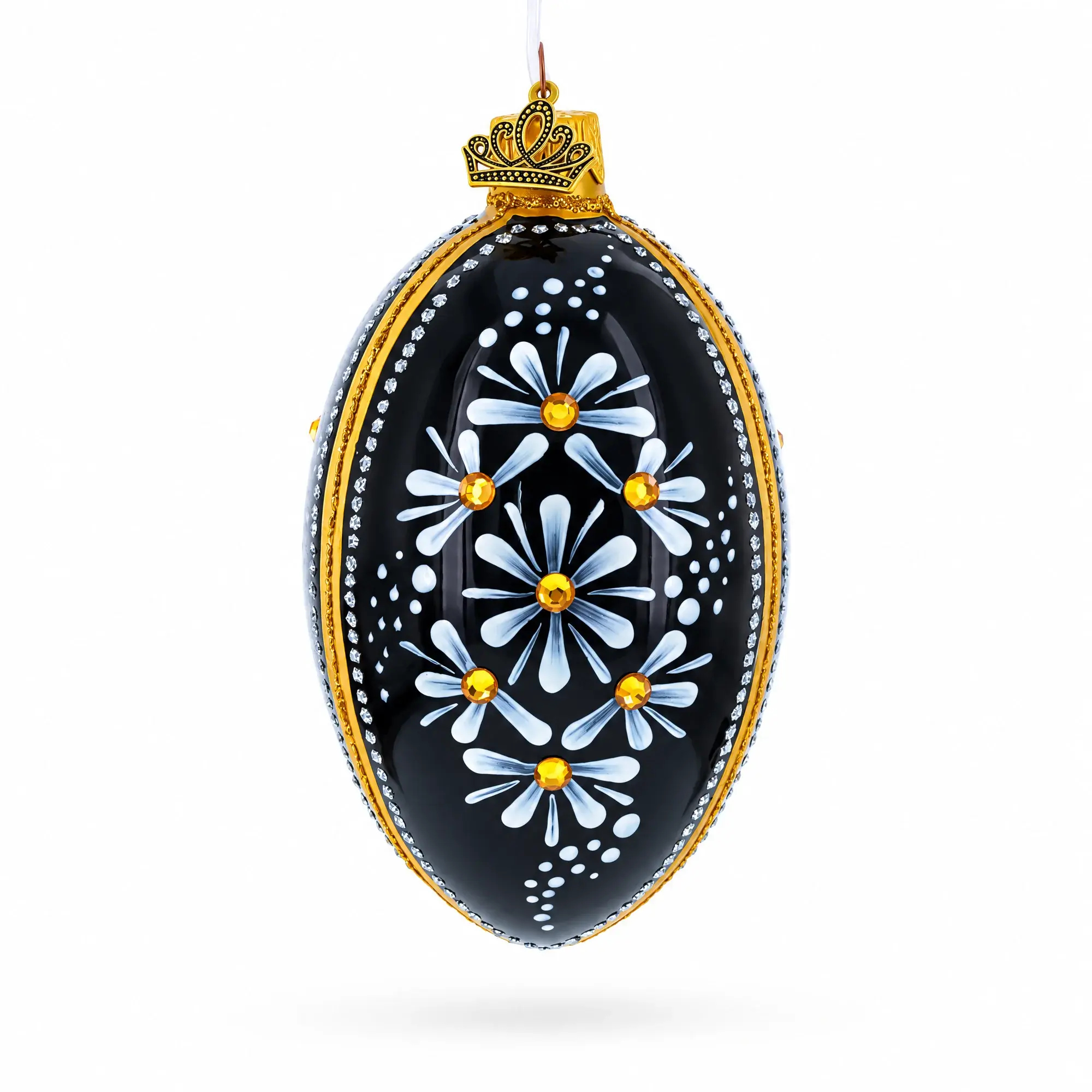 Polish Ornament - Pisanki - Daisy Motif on Black