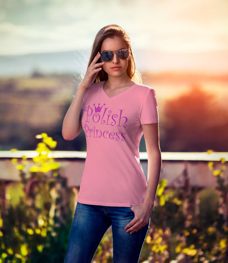 Thumbnail: Polish  T-Shirt, Ladies, Polish Princess, V-Neck, Pink or White