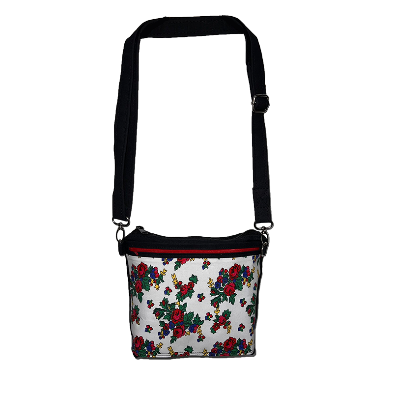 Thumbnail: WS -Polish Purse, White Krakowiak Pattern w/ Black Canvas
