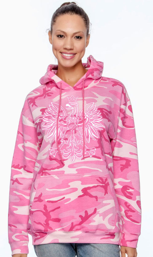 Thumbnail: Polish Hoodie, Camouflage Pink w/ White Eagle