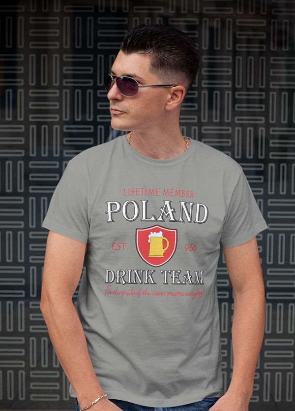 Thumbnail: Polish T-Shirt, Lifetime Member Drink Team T-Shirt, Grey