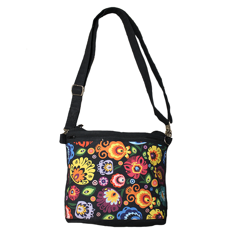 Thumbnail: Polish Purse, Black Canvas w/ Black Lowicz Folk Art