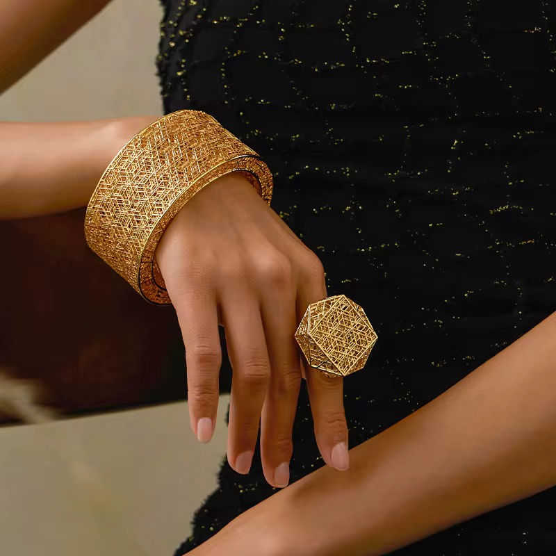 3D Hollow Geometric Bangle