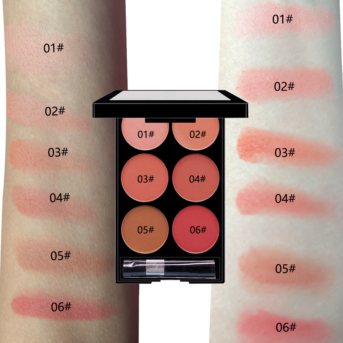 6-Color Blush and Contouring All-in-One Palette, Pearlescent Matte Powder Makeup
