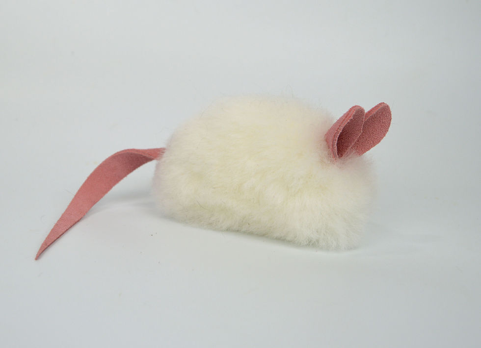 Thumbnail: Real Sheepskin Catnip Mouse Toy – Pink Ears & Tail