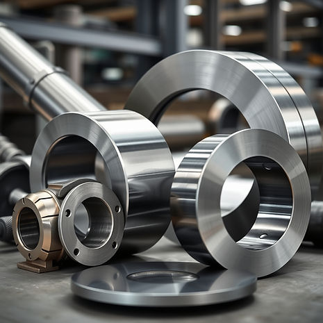 “High-resolution industrial background showing a collage of different metal workpiece shap