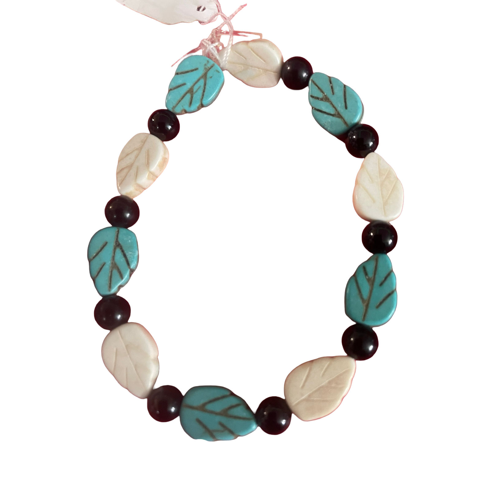 Green and White Leaf Beaded Bracelet 