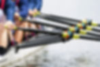 close up oars moving in a rowing team 