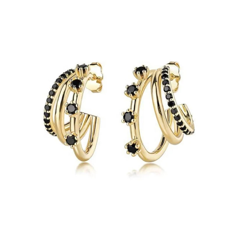 Oorsteker  triple met zwarte steentjes bling-it