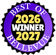 WINNER Best of Bellevue 2026 + 2027 Logo Badge (Lilita One Font Replace Old Baskerville) (