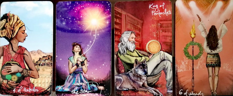 Four tarot cards representing guidance, potential and manifestation
