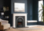 Modern gas fire with black surround and white fireplace