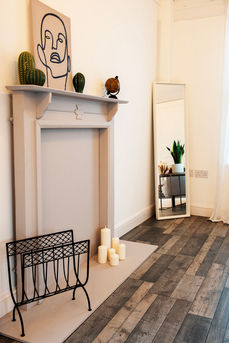 Close-up of fireplace with ornaments