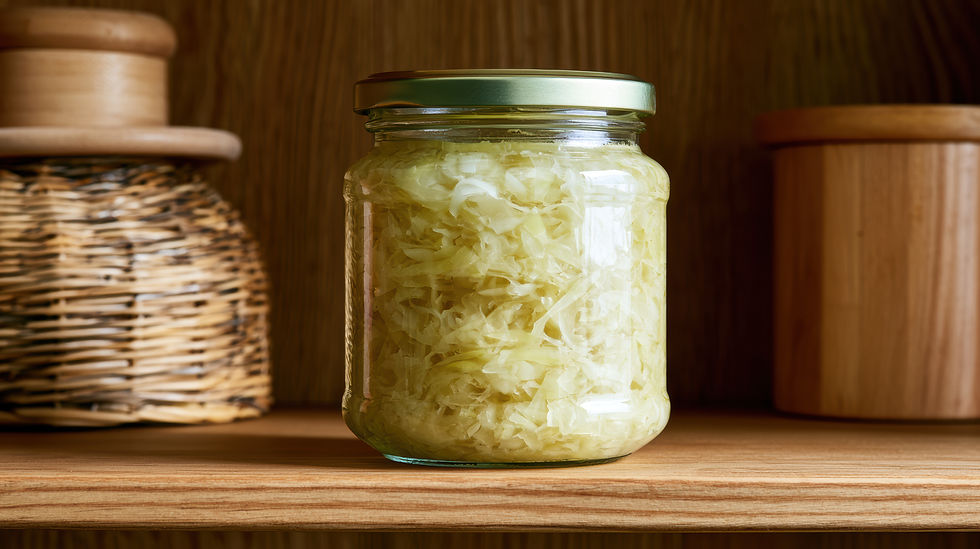 Jar of sauerkraut on a shelf at home