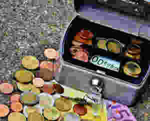 Box full of coins euros
