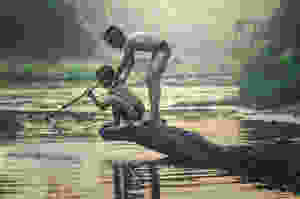 Children having fun fishing