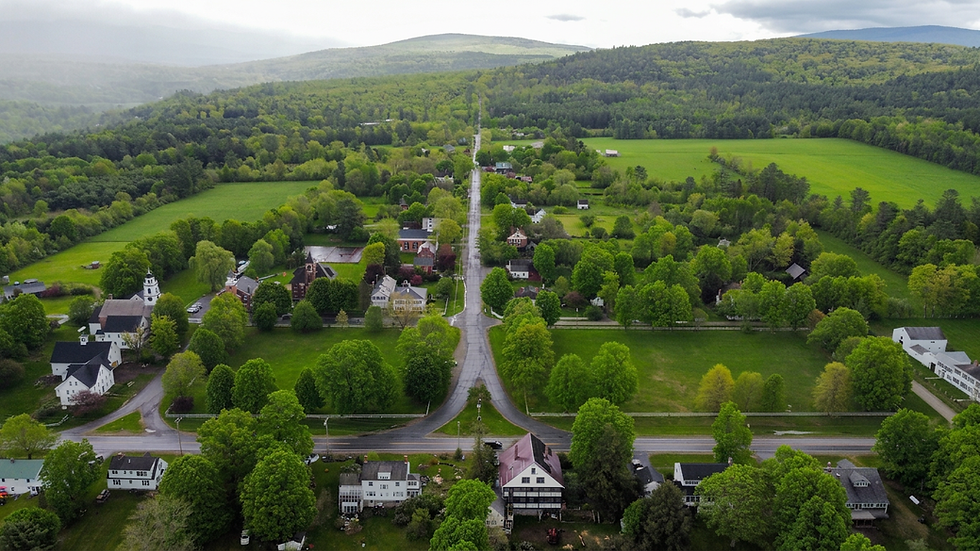 Aerial view of Haverhill Corner Historic District showing haverhill history through its colonial layout and green landscapes.